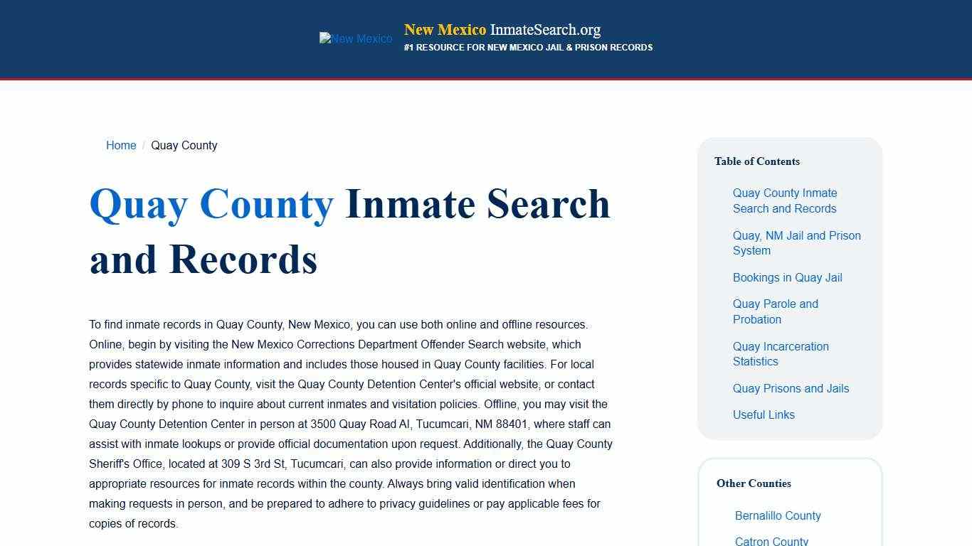 Quay County, NM Inmate & Jail Records Lookup